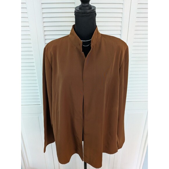 Susan Graver Cardigan Womens XL Caramel Brown Open Duster Layer Minimalist Vtg - Picture 1 of 10
